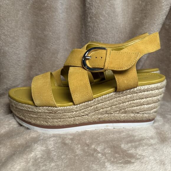 Marc‎ Fisher Zain Espadrilles Platform Sandals Mustard Suede Leather Women’s 8M - Picture 3 of 8